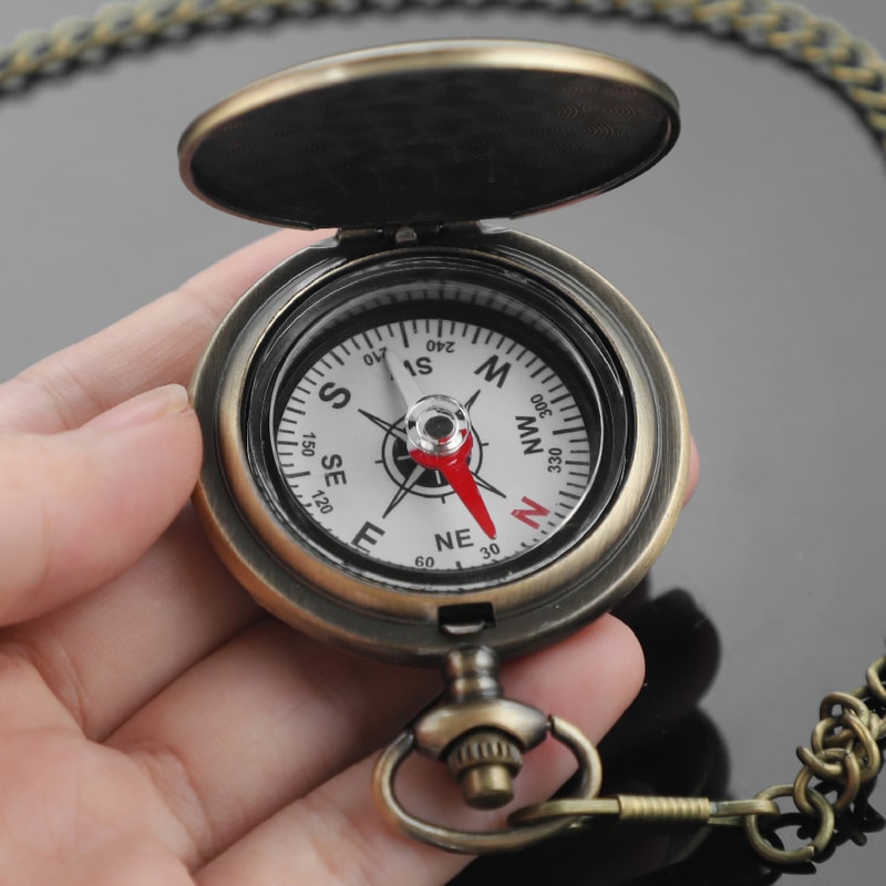 Vintage Compass Pocket Watch Necklace Brass Pyramid Eye Navigation Pendant 4