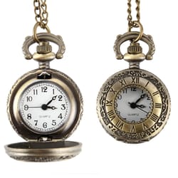 vintage dual time pocket watch necklace roman numeral pendant quartz chain watch