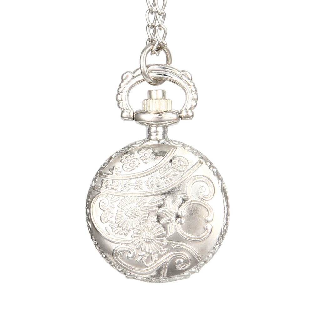 Vintage Dual Time Pocket Watch Necklace Roman Numeral Pendant Quartz Chain Watch 1