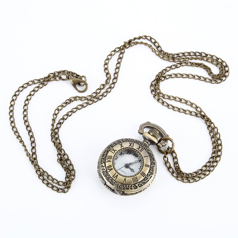 Vintage Dual Time Pocket Watch Necklace Roman Dial Antique Travel Timepiece
