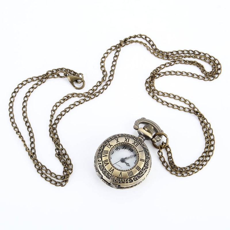 Vintage Dual Time Pocket Watch Necklace Roman Dial Antique Travel Timepiece