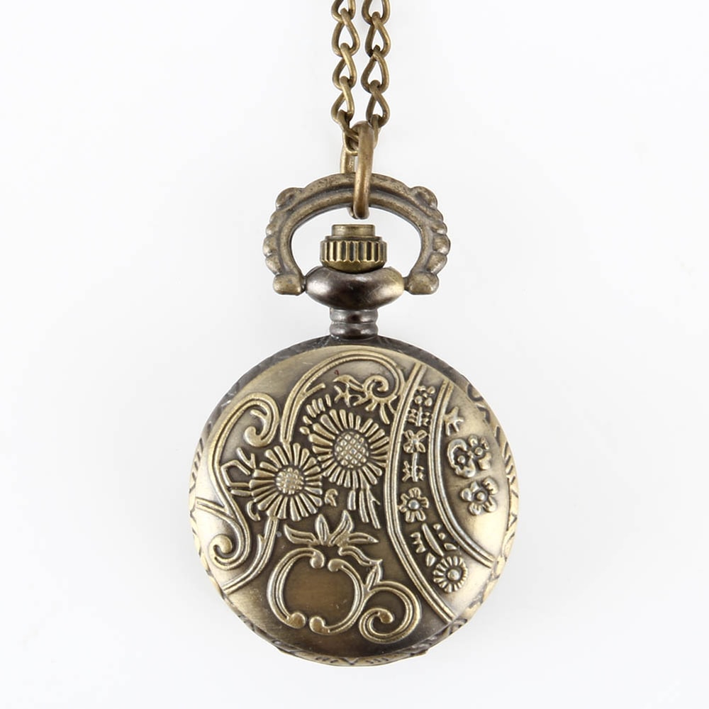Vintage Dual Time Pocket Watch Necklace Roman Dial Antique Travel Timepiece