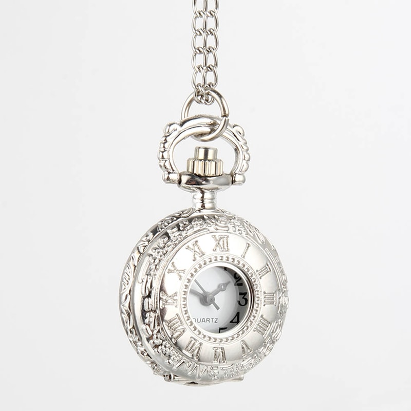 Vintage Dual Time Pocket Watch Necklace Roman Dial Antique Travel Timepiece