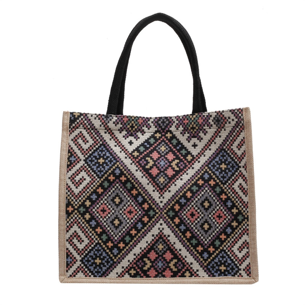 Ethnic Style Large Capacity Tote Bag Women Boho Shoulder Commuter Handbag 3