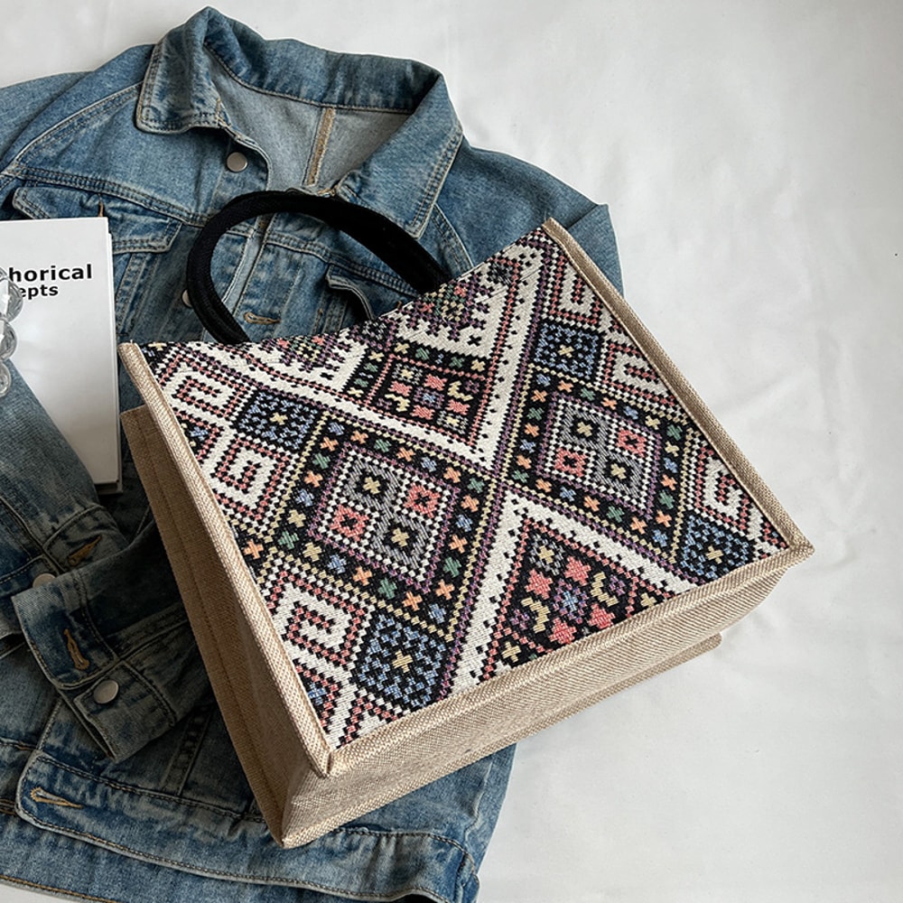 Ethnic Style Large Capacity Tote Bag Women Boho Shoulder Commuter Handbag 4