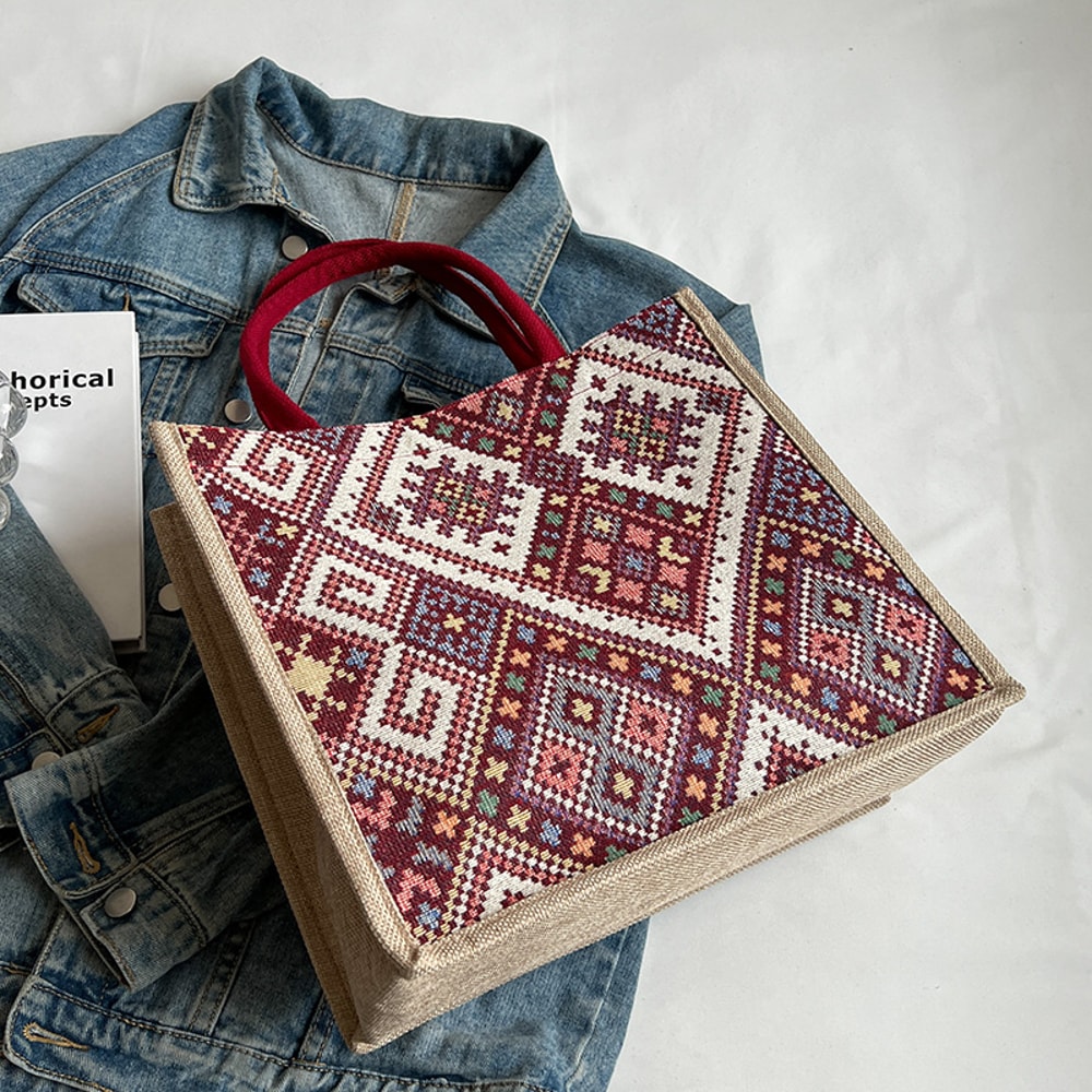 Ethnic Style Large Capacity Tote Bag Women Boho Shoulder Commuter Handbag 6