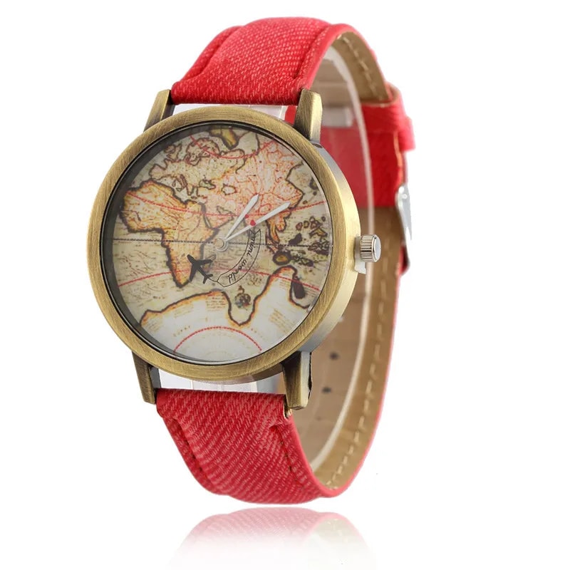 Vintage Map Canvas Strap Watch Unisex Casual Travel Inspired Wristwatch 1