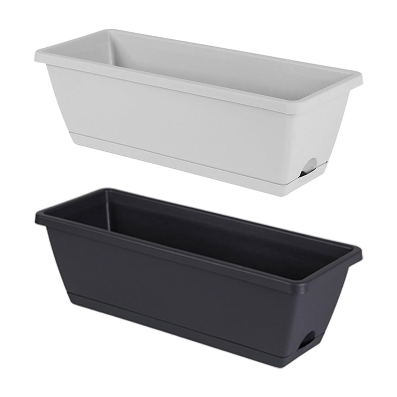 Rectangular Window Box Planter With Drainage Tray Indoor Outdoor Garden Pots Set 0