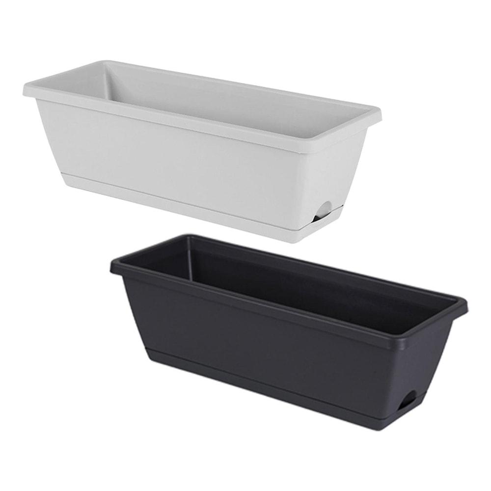 Rectangular Window Box Planter With Drainage Tray Indoor Outdoor Garden Pots Set 2