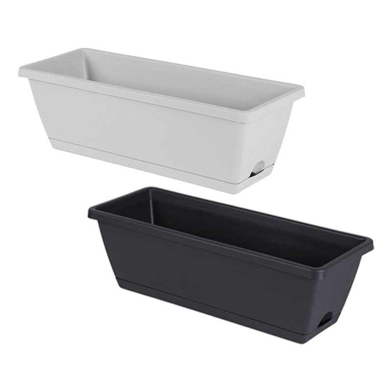 Rectangular Window Box Planter With Drainage Tray Indoor Outdoor Garden Pots Set 2