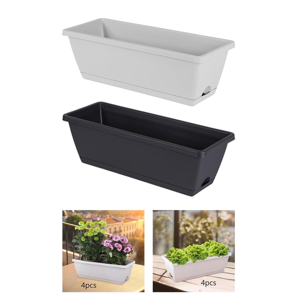 Rectangular Window Box Planter With Drainage Tray Indoor Outdoor Garden Pots Set 3