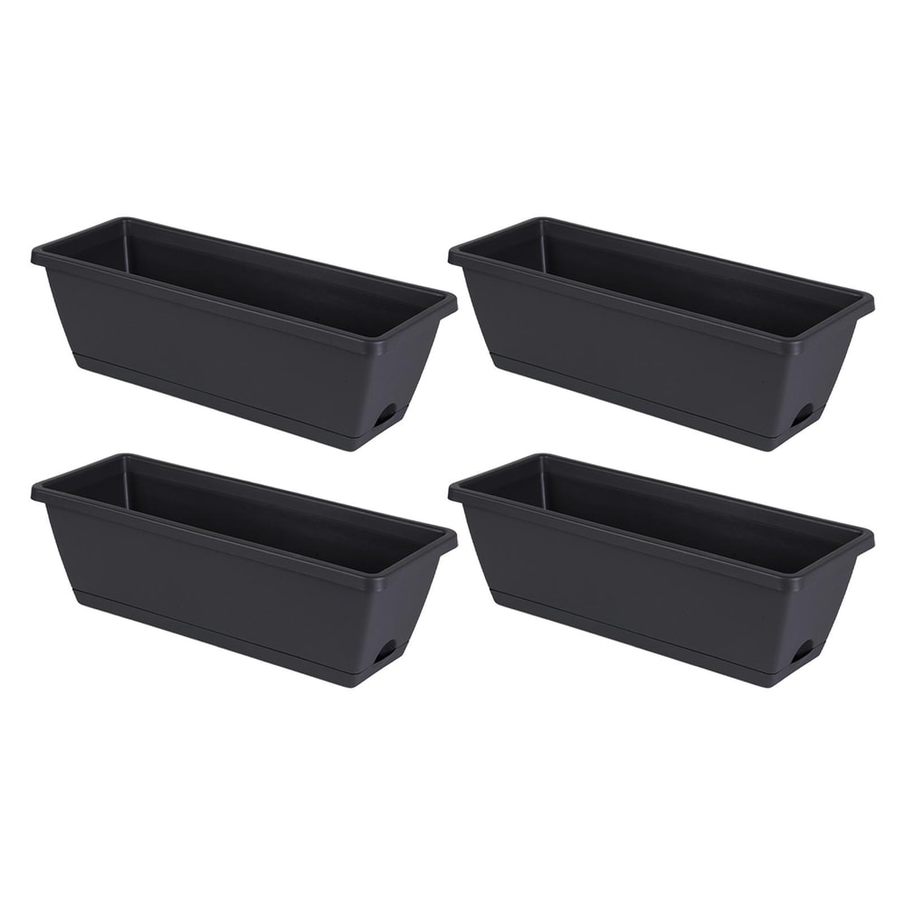 Rectangular Window Box Planter With Drainage Tray Indoor Outdoor Garden Pots Set 4