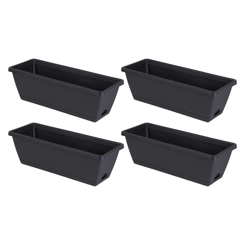 Rectangular Window Box Planter With Drainage Tray Indoor Outdoor Garden Pots Set 4