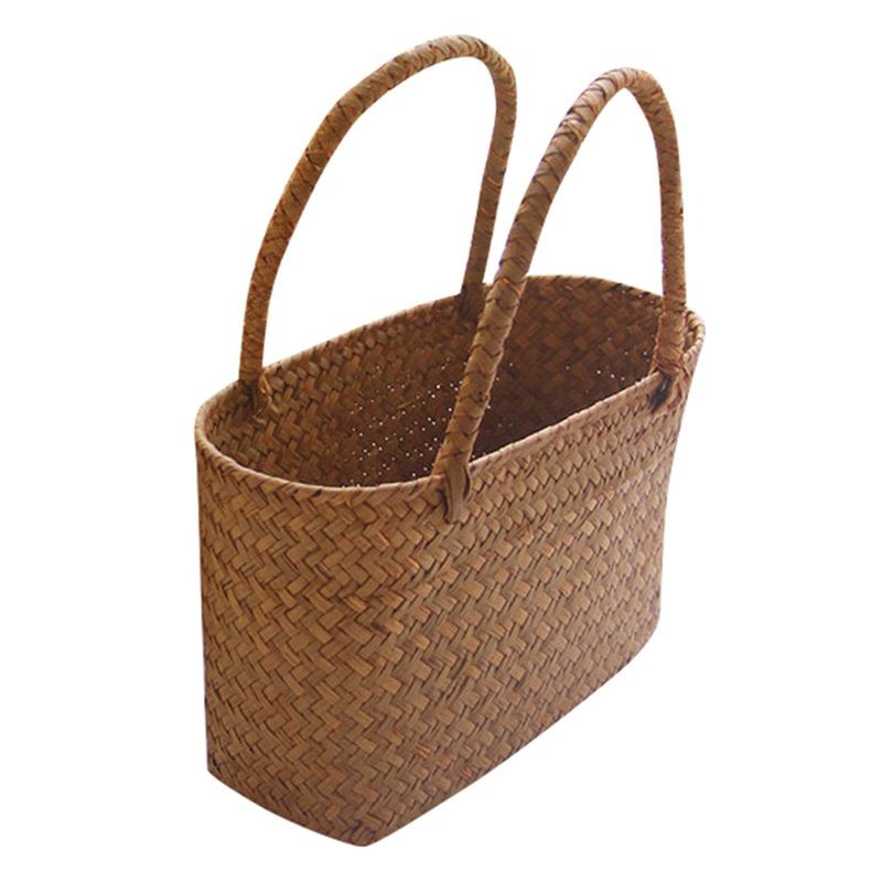 Handmade Seagrass Woven Basket Boho Storage Tote For Home Decor And Plant Styling 4
