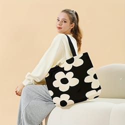 floral canvas tote bag reusable yellow flower shoulder backpack handbag