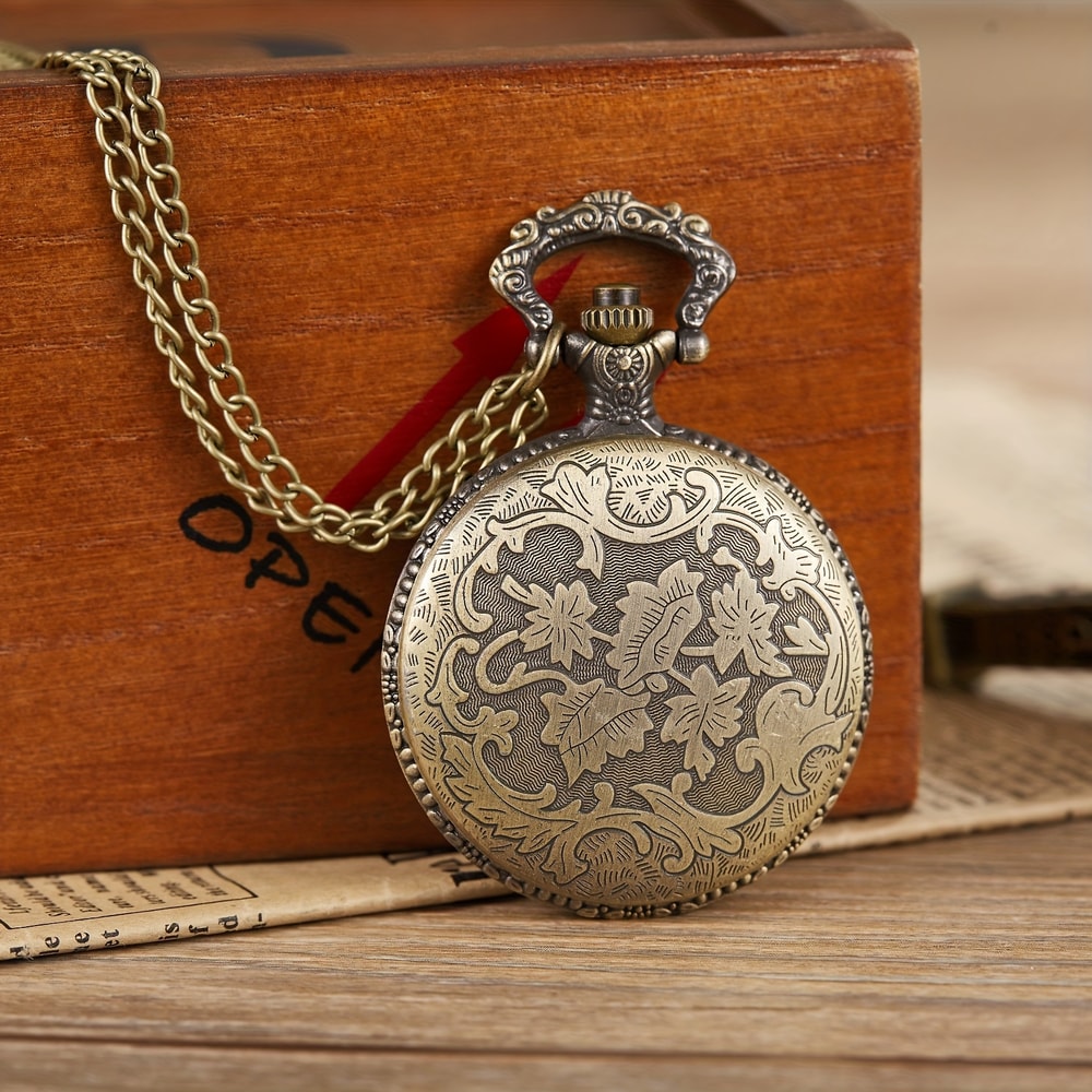 Retro Digital Pocket Watch With Flip Cover Quartz Chain Necklace For Men 2