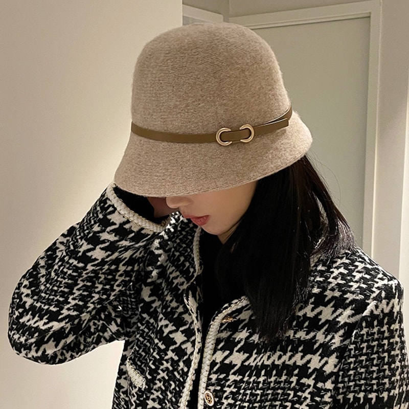 Wool Bucket Hat Winter Cashmere Blend Warm Unisex Fashion Cap With Belt Detail 1