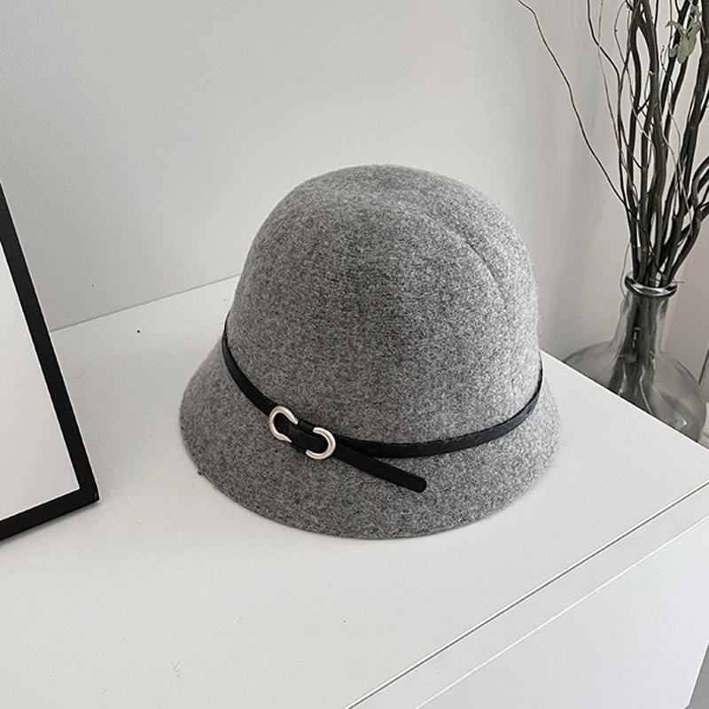Wool Bucket Hat Winter Cashmere Blend Warm Unisex Fashion Cap With Belt Detail 5