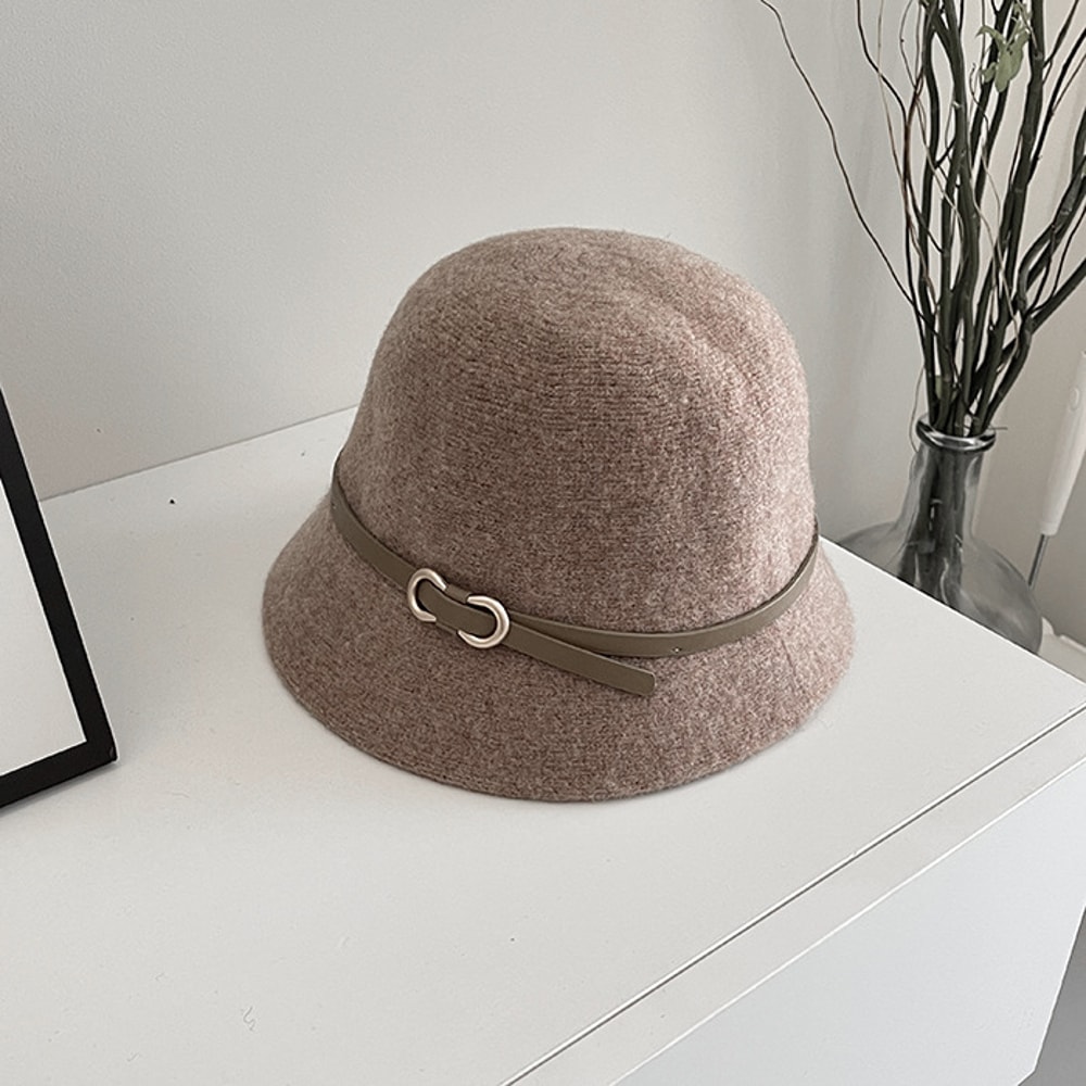 Wool Bucket Hat Winter Cashmere Blend Warm Unisex Fashion Cap With Belt Detail 6