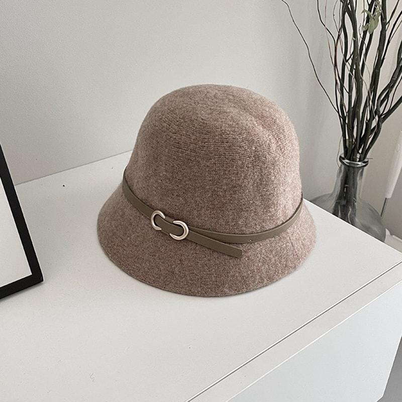 Wool Bucket Hat Winter Cashmere Blend Warm Unisex Fashion Cap With Belt Detail 6