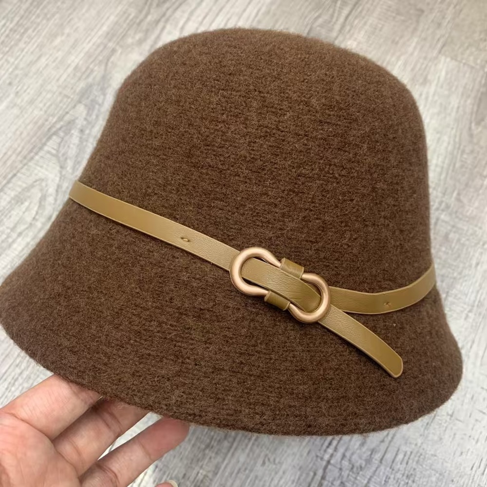 Wool Bucket Hat Winter Cashmere Blend Warm Unisex Fashion Cap With Belt Detail 7
