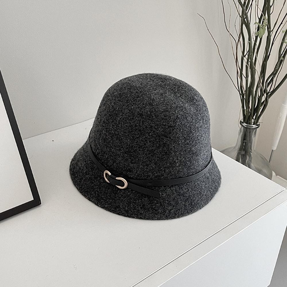 Wool Bucket Hat Winter Cashmere Blend Warm Unisex Fashion Cap With Belt Detail 11