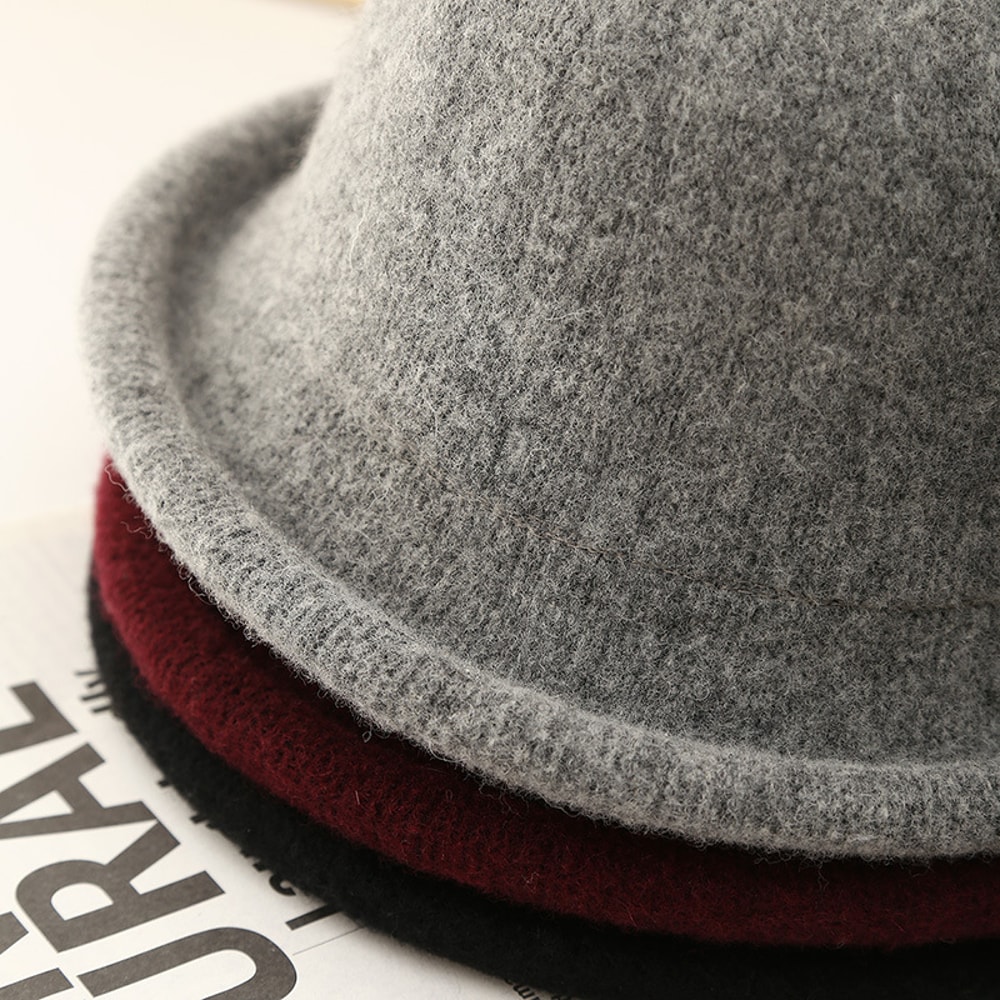 Women Winter Wool Fedora Hat Knitted British Rolled Brim Topper