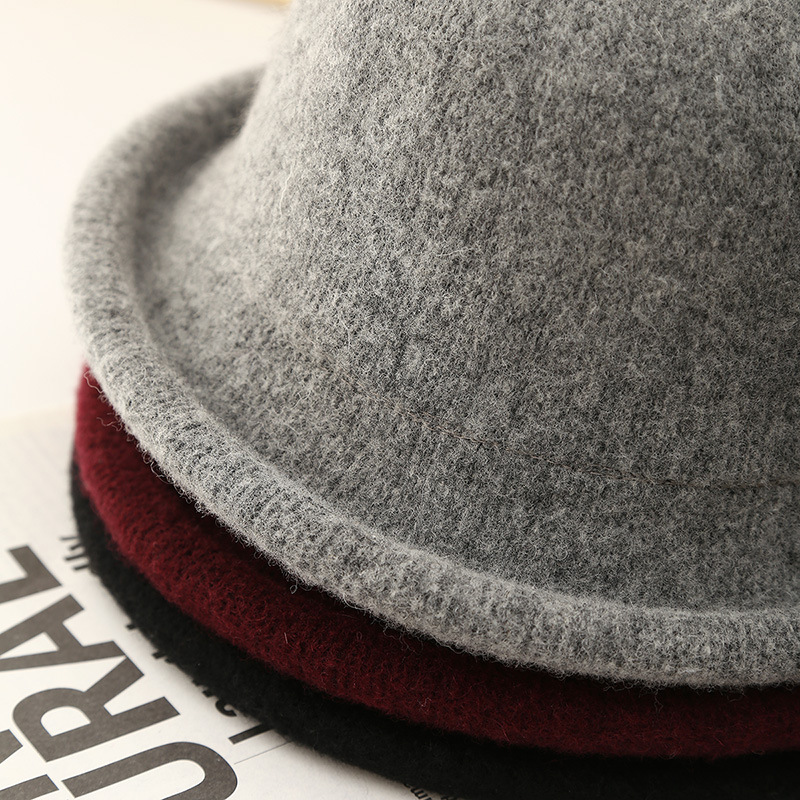 Women Winter Wool Fedora Hat Knitted British Rolled Brim Topper