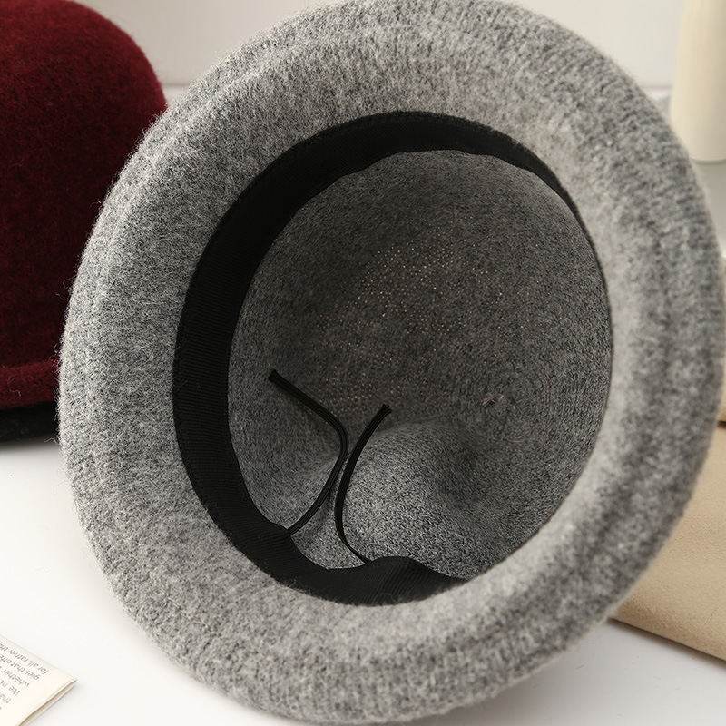 Women Winter Wool Fedora Hat Knitted British Rolled Brim Topper