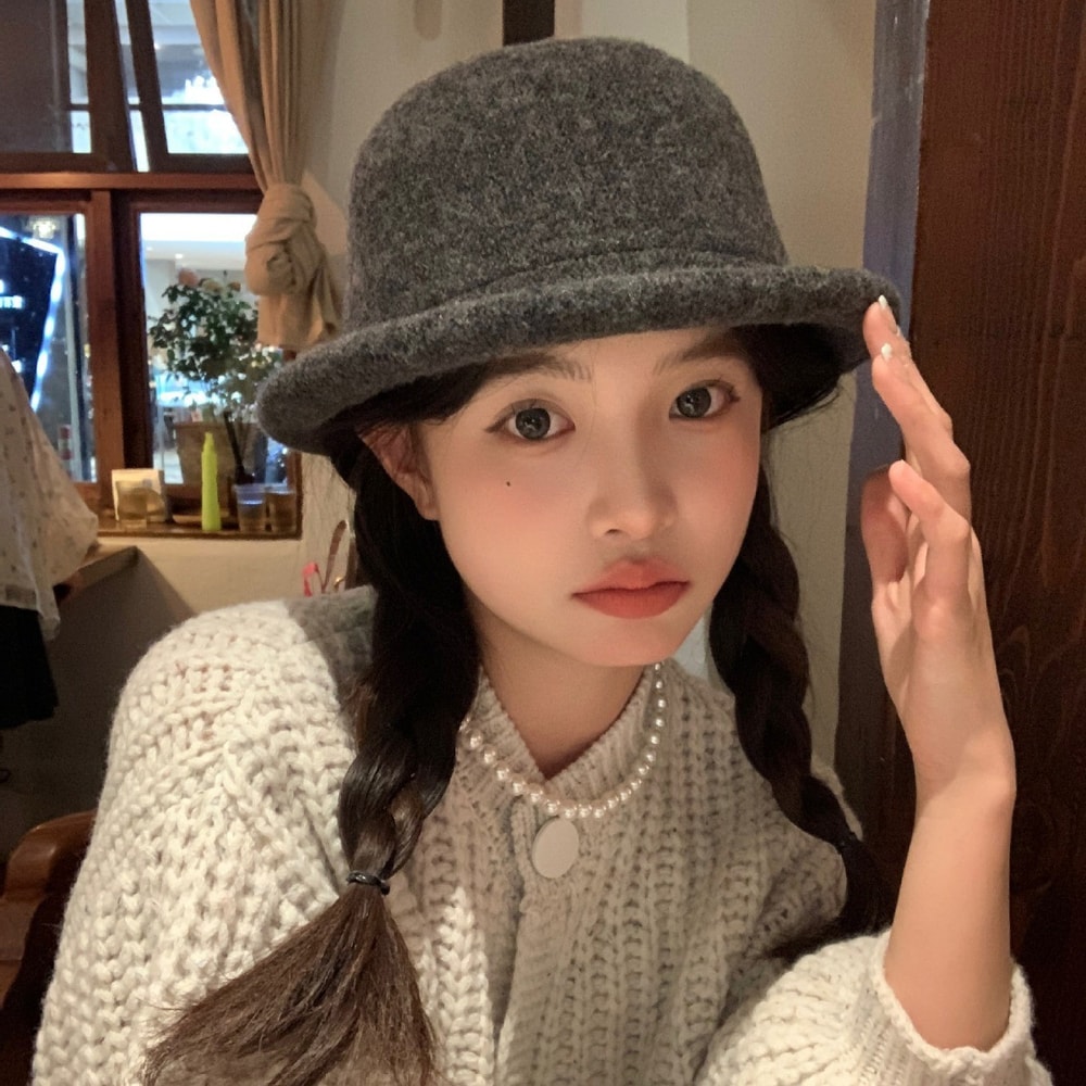 Women Winter Wool Fedora Hat Knitted British Rolled Brim Topper