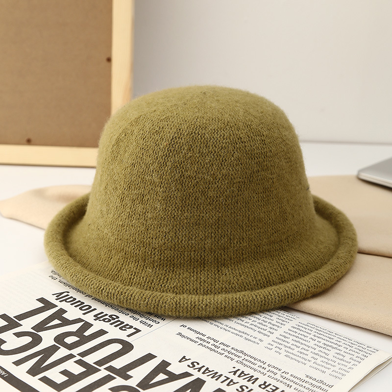 Women Winter Wool Fedora Hat Knitted British Rolled Brim Topper