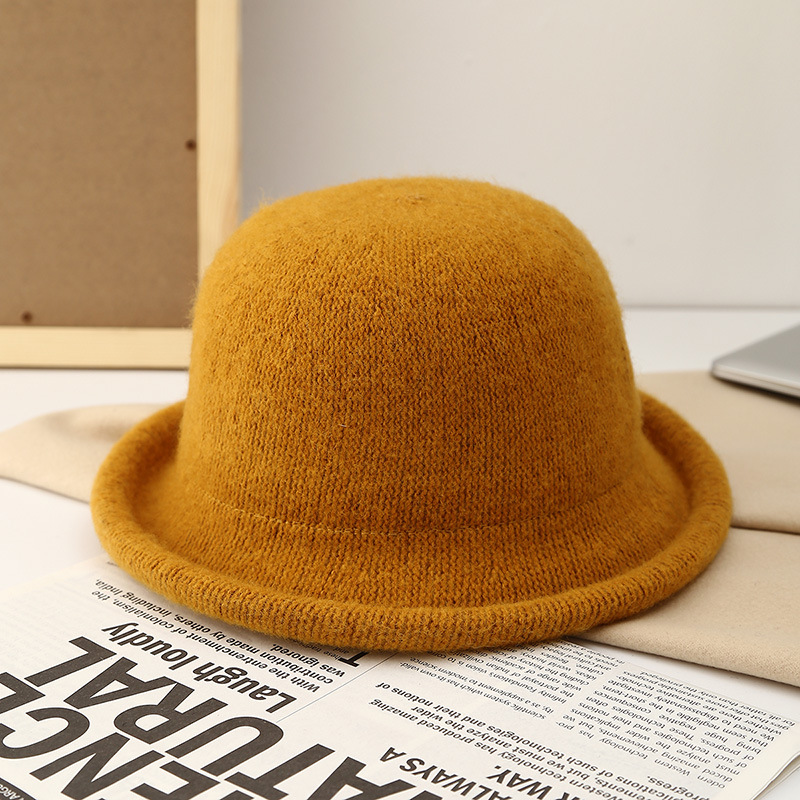 Women Winter Wool Fedora Hat Knitted British Rolled Brim Topper