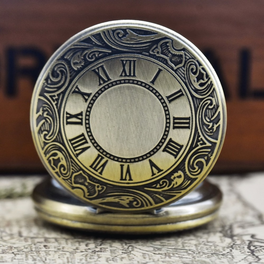 Vintage Steampunk Pocket Watch Necklace Roman Dial Quartz Antique Pendant 1