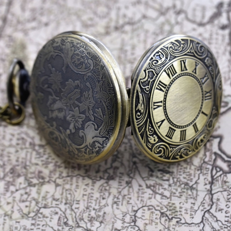 Vintage Steampunk Pocket Watch Necklace Roman Dial Quartz Antique Pendant 2