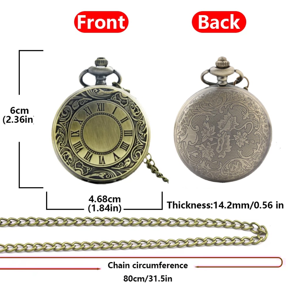 Vintage Steampunk Pocket Watch Necklace Roman Dial Quartz Antique Pendant 4