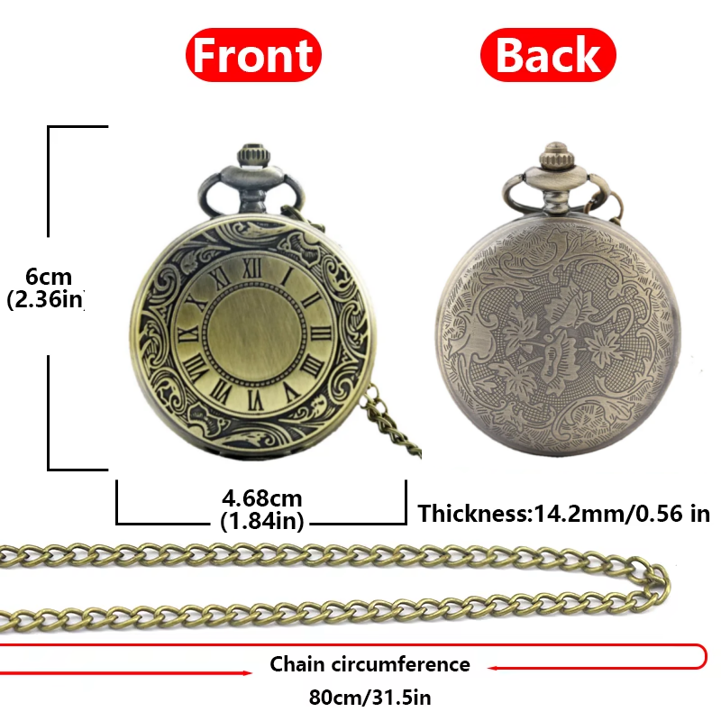 Vintage Steampunk Pocket Watch Necklace Roman Dial Quartz Antique Pendant 4