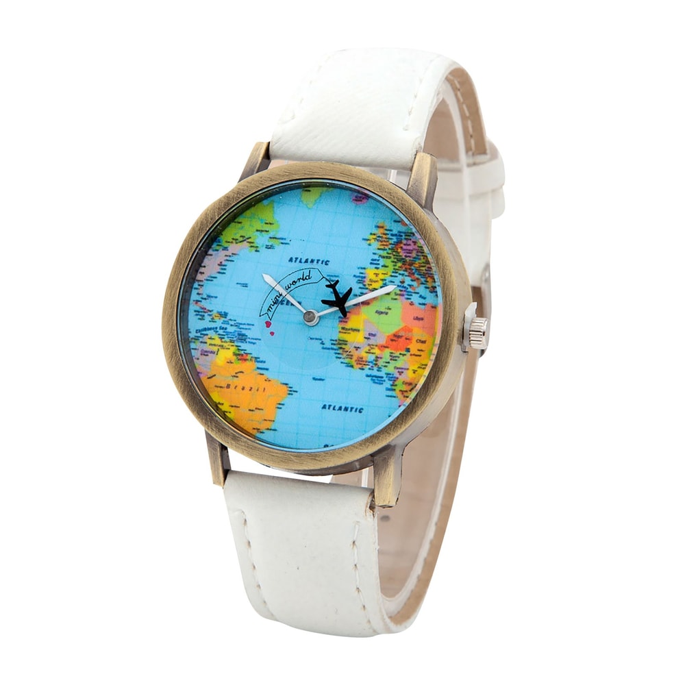 World Map Denim Strap Watch Casual Quartz Travel Wristwatch For Men And Women 2