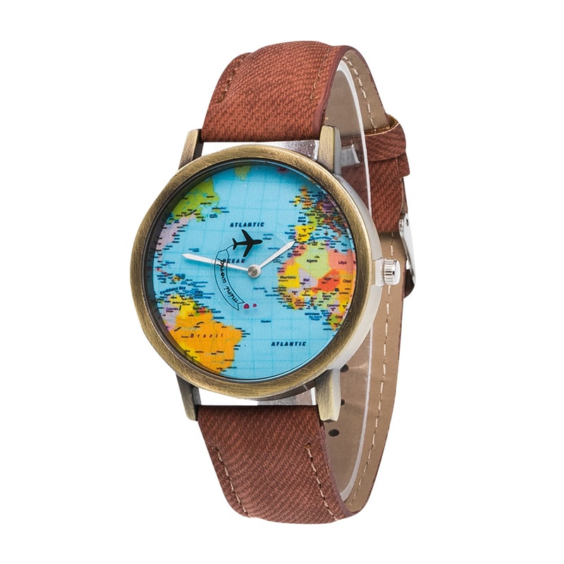 World Map Denim Strap Watch Casual Quartz Travel Wristwatch For Men And Women 6