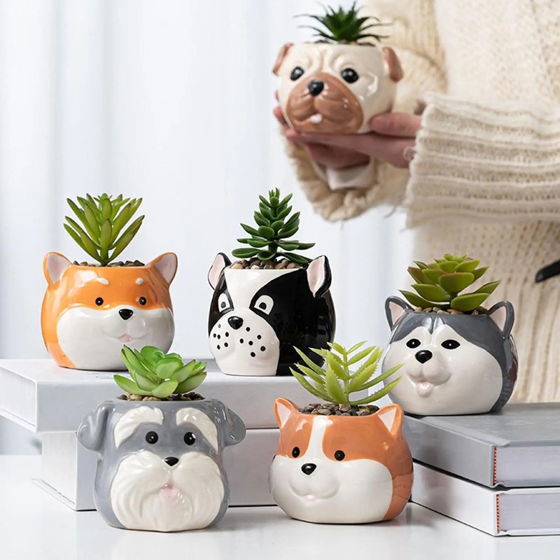 Cute Ceramic Dog Flower Pot Cartoon Succulent Planter Decorative Indoor Plant Holder 0