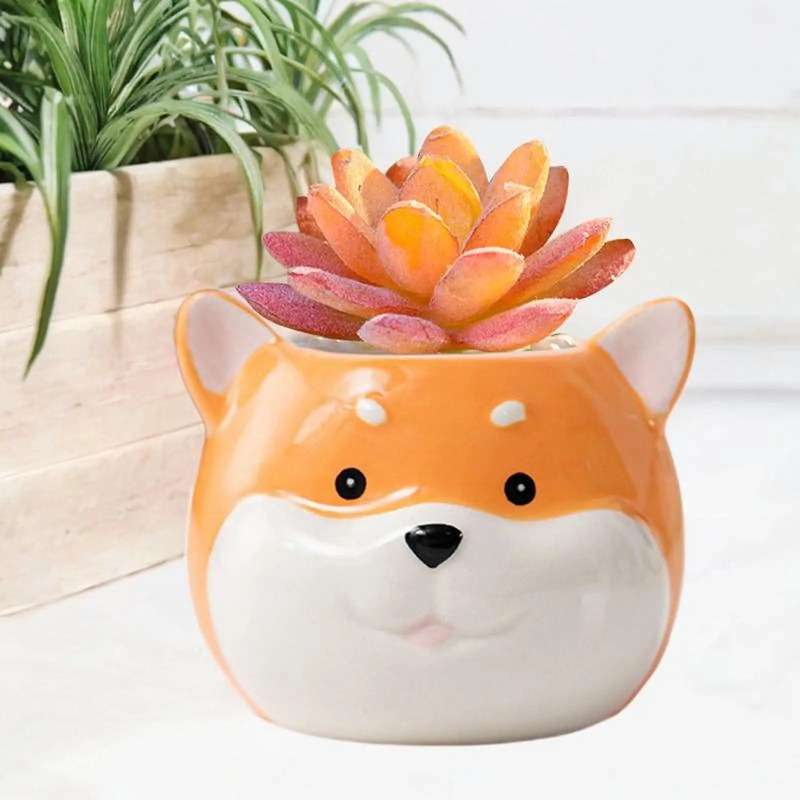 Cute Ceramic Dog Flower Pot Cartoon Succulent Planter Decorative Indoor Plant Holder 6
