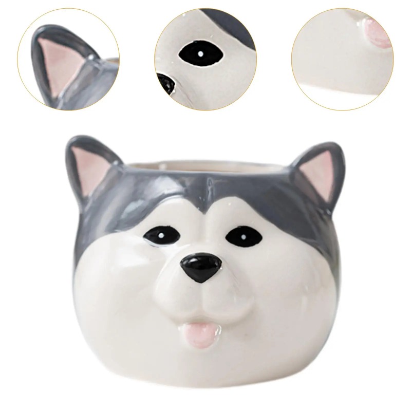 Cute Ceramic Dog Flower Pot Cartoon Succulent Planter Decorative Indoor Plant Holder 7