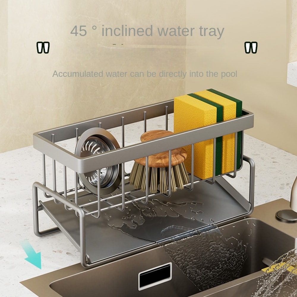 Stainless Steel Sink Organizer Rack With Sponge Holder And Dishcloth Drain Storage 2