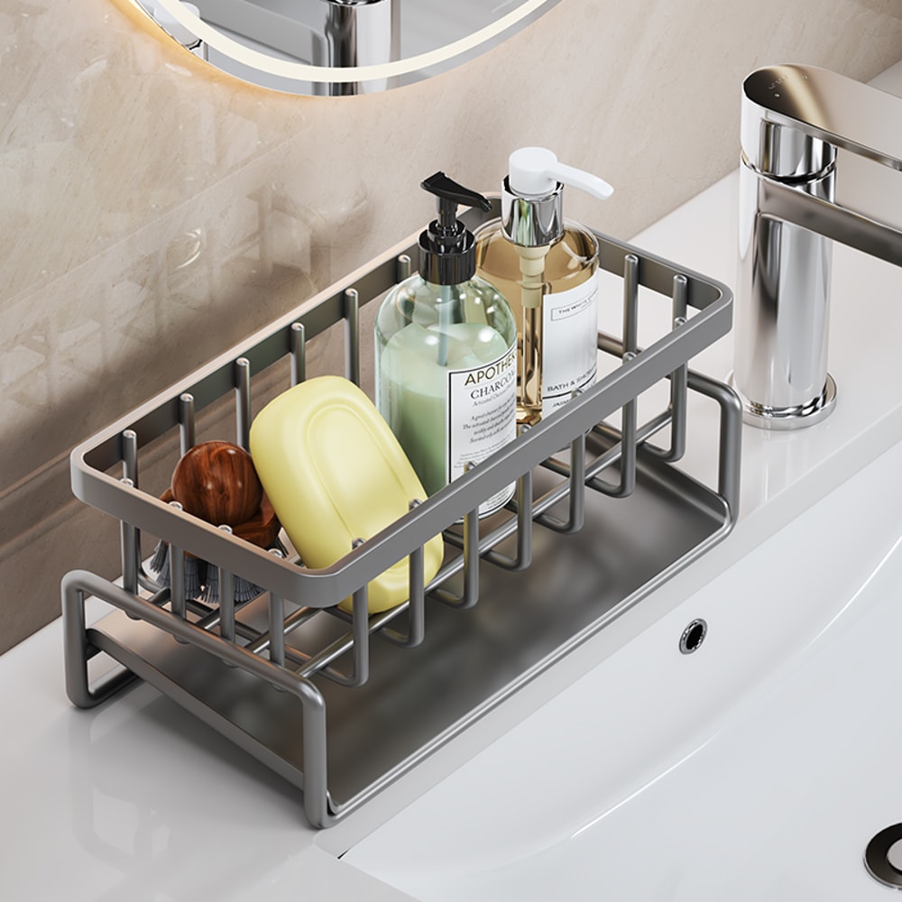 Stainless Steel Sink Organizer Rack With Sponge Holder And Dishcloth Drain Storage 0