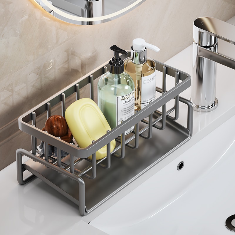 Stainless Steel Sink Organizer Rack With Sponge Holder And Dishcloth Drain Storage 0