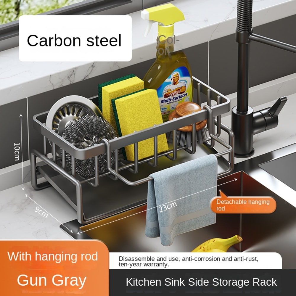 Stainless Steel Sink Organizer Rack With Sponge Holder And Dishcloth Drain Storage 5