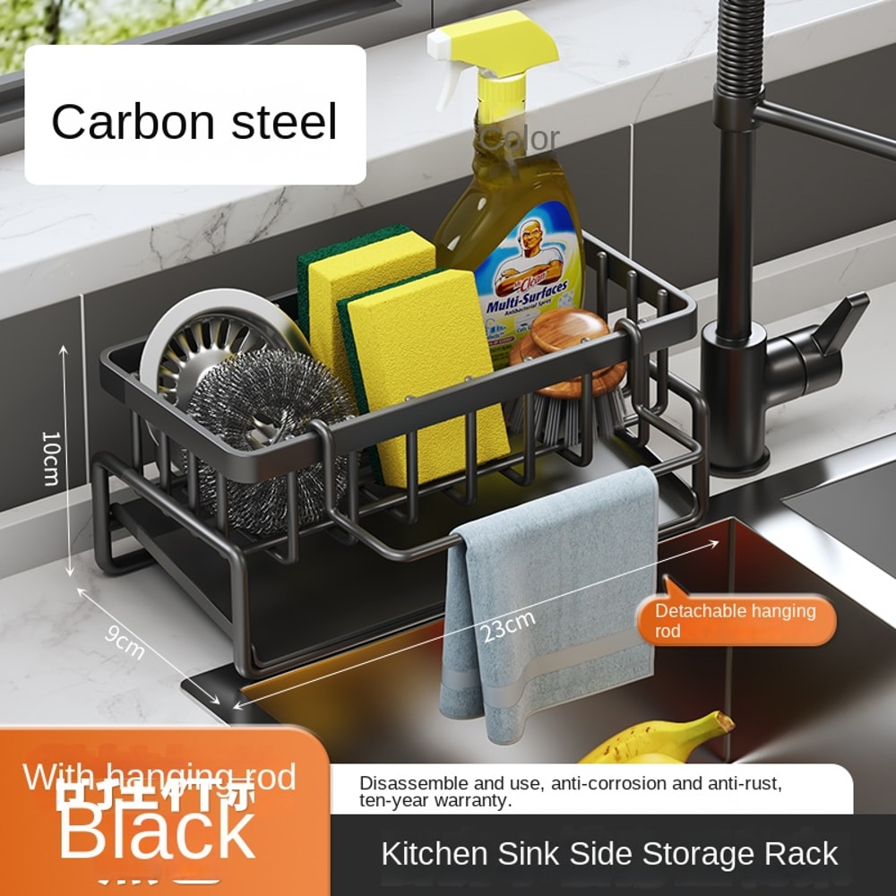 Stainless Steel Sink Organizer Rack With Sponge Holder And Dishcloth Drain Storage 7