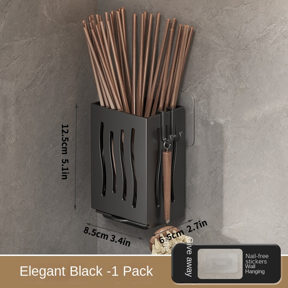 Wall Mounted Chopsticks Holder No Drill Kitchen Utensil Drainage Organizer 2