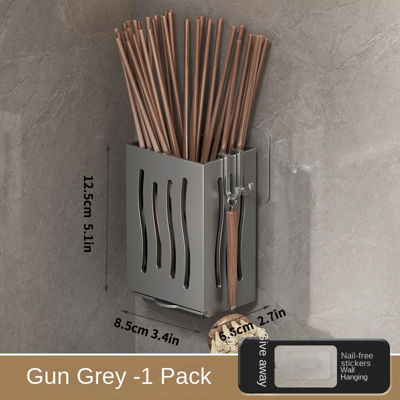 Wall Mounted Chopsticks Holder No Drill Kitchen Utensil Drainage Organizer 1