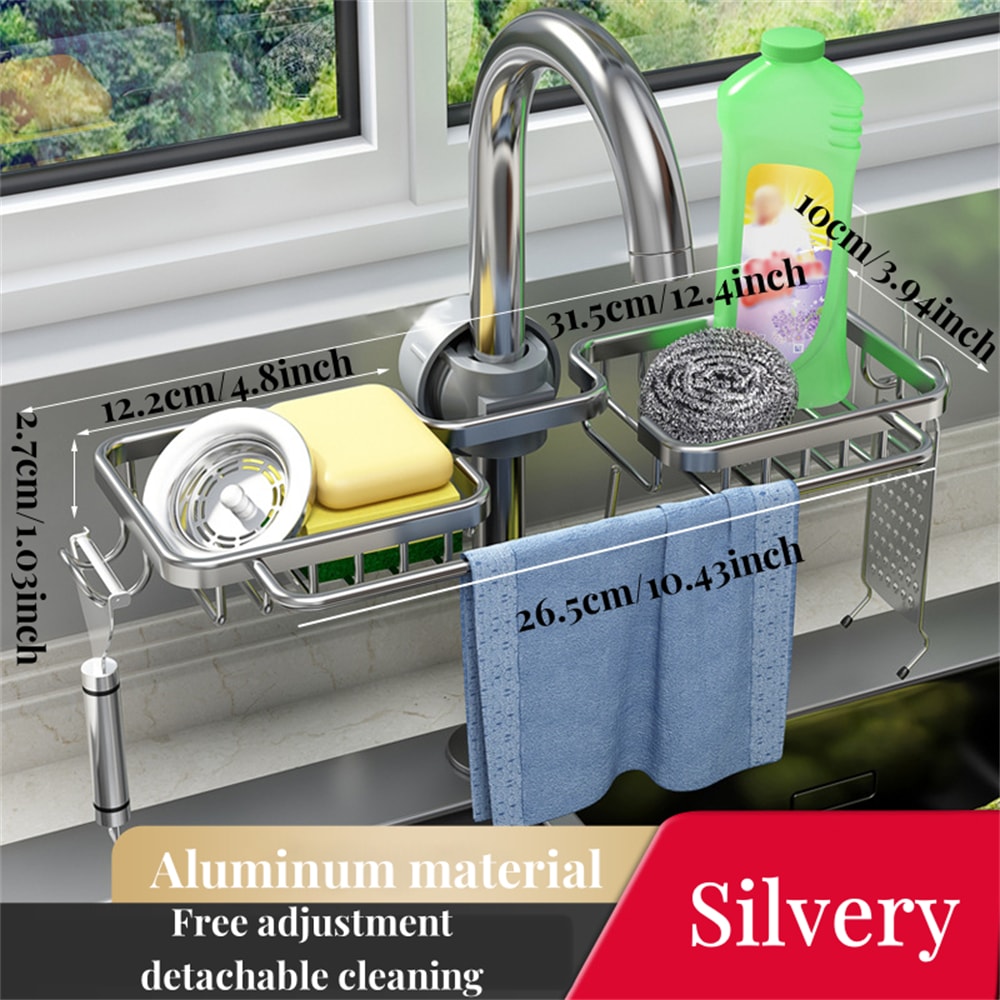 Sink Sponge Holder with Drain Tray No Drill Kitchen Storage Rack Organizer