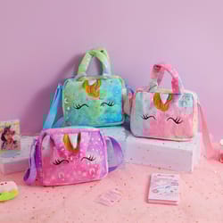 unicorn tie dye plush crossbody bag for girls cute soft shoulder purse